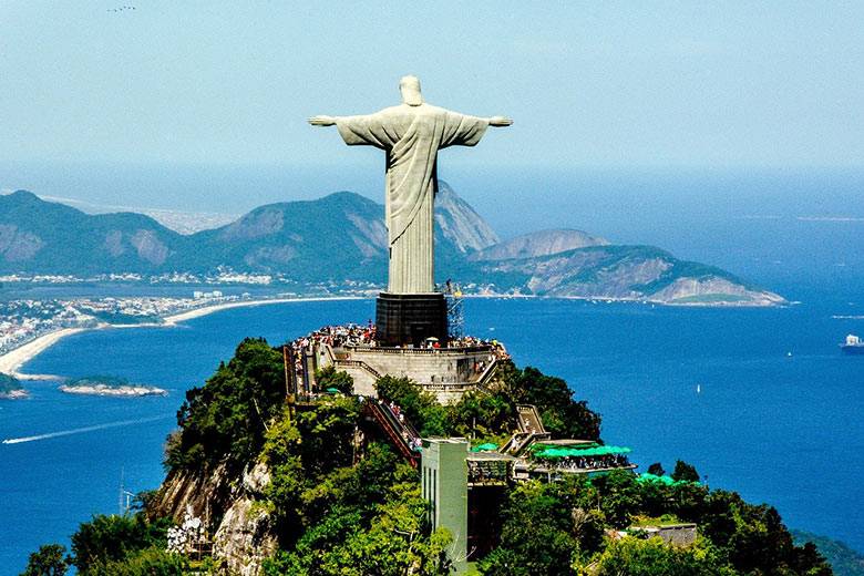 Statue of Jesus Christ in Rio de Janeiro is located atop Mount Corcovado